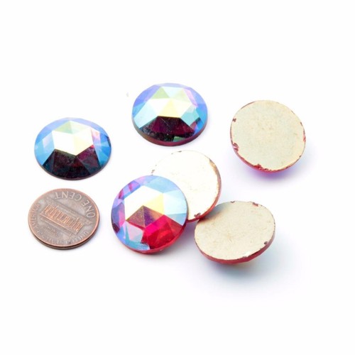 Lot (6) Czech vintage round vitrail metallic glass flatback rhinestones 20mm - Picture 2 of 2