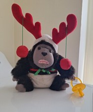 Vintage Russ Bungo Baby Gorilla Christmas Plush Toy w/ Antlers Pacifier 1980s