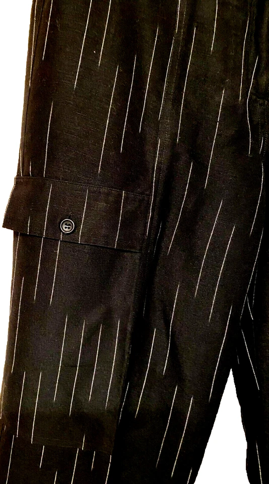 David N Linen Blend Wide Leg Black w/White Stripes Fully Lined Dress Pant size 8 - Image 3 of 4