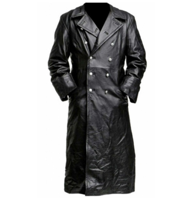 Military Vintageドイツ軍　LEATHER JACKET Men Leather Black Jacket Military German Long Retro Midi Trench