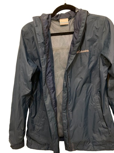 COLUMBIA Light Jacket Coat with Hood In Navy Blue Mesh Lining Size XS - Picture 4 of 6