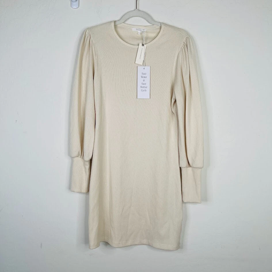 NUEVO Vestido Boyish Anthropologie The Lauper Tejido Acanalado Talla L Algodón Manga Abullonada Foto 2 de 4