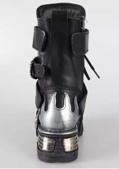 NEW ROCK　ニューロック　ミドルブーツ　M-195-S2　スカル NEWROCK M.195 S2 Silver Punk Gothic Biker Skull Boots Womans