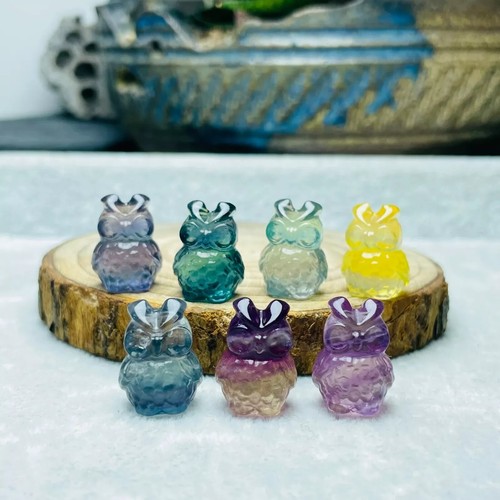 5pc Natural fluorite Carved mini owl crystal quartz crystal reiki healing - Picture 5 of 9