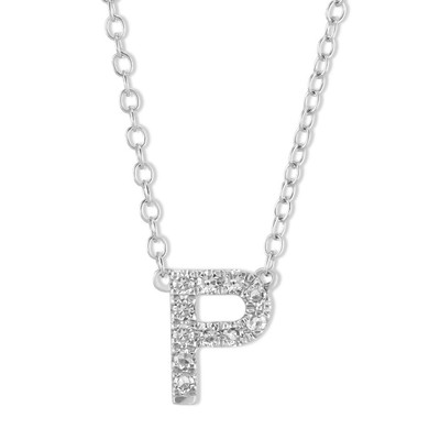 Sterling Silver Lab Grown Diamond Initial P Necklace 18'' Silver Cable Chain