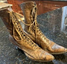 Antique Victorian Women's Lace Up Shoes Boots Decor Prop See Measure For Size