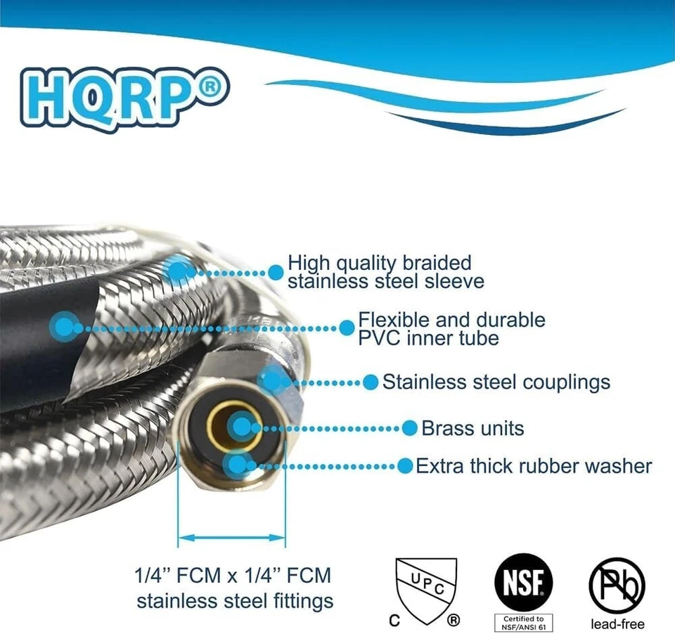 Manguera de acero inoxidable para refrigerador/heladera 1/4"x1/4" Comp 6 pies línea de suministro de agua Foto 2 de 4