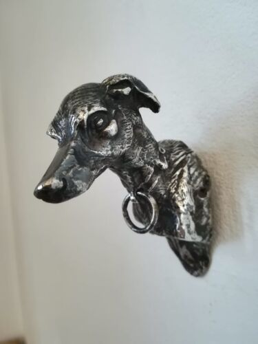 Buste de chien Greyhound en bronze argenté ancien - Bild 1 von 4