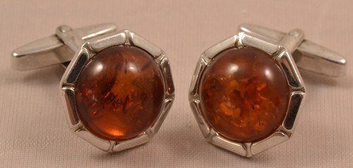 TOP Designer Manschettenknöpfe Bernstein 835 Silber Modernist cufflinks 70s - Bild 2 von 4