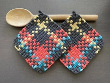 Handmade Set of 2 Potholders Cotton Woven Loom Hot Pads Oven Mitt Trivet Gift 