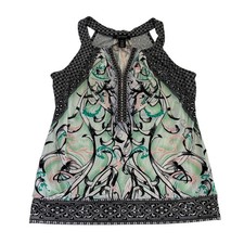 White House Black Market XS Green Black Geometric Scroll Halter Top Blouse