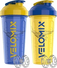 VELOMIX 2-Pack 28oz Protein Shaker Bottles, Wire Whisks, Leak-Proof