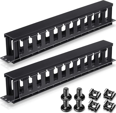 4 Packs 1U Rack Cable Management Sleeves Horizontal 12 Slot Cable Management