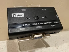 Yinker - VGA KVM Switch 2 Port USB VGA KVM Switch w/2 KVM Cables & 3 USB Hubs