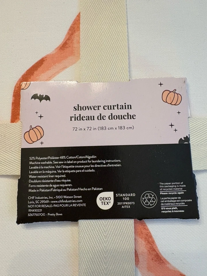 Nova cortina de chuveiro Peri rosa e aveia “fitas” 72 X72 algodão poliéster - Imagem 3 de 3