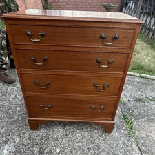 Dark Brown Wooden 4 Drawer Chest of Drawers, Freestanding, Brass Handles