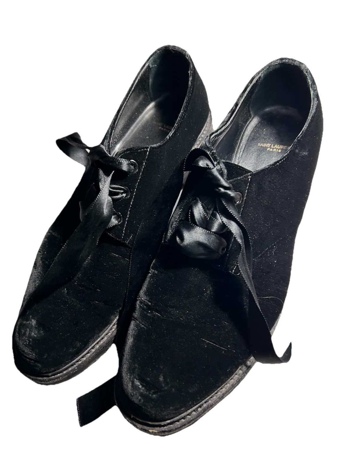 Scarpe eleganti Saint Laurent velluto esercito stringate nere taglia Eur 41 unisex