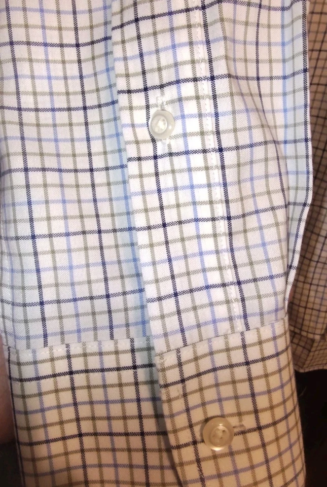 Camisa de vestir Jos A Bank 1905 para hombre 16-34 blanca azul a cuadros marrón sin hierro calce ajustado Foto 3 de 4