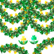 50FT St Patrick'S Day Tinsel Garland, Green Gold Shamrock Tinsel Garland Clover