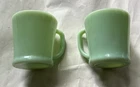 Pair Set Two 2 Fire King Jadeite D Handle Mugs Green Glass Anchor Hocking
