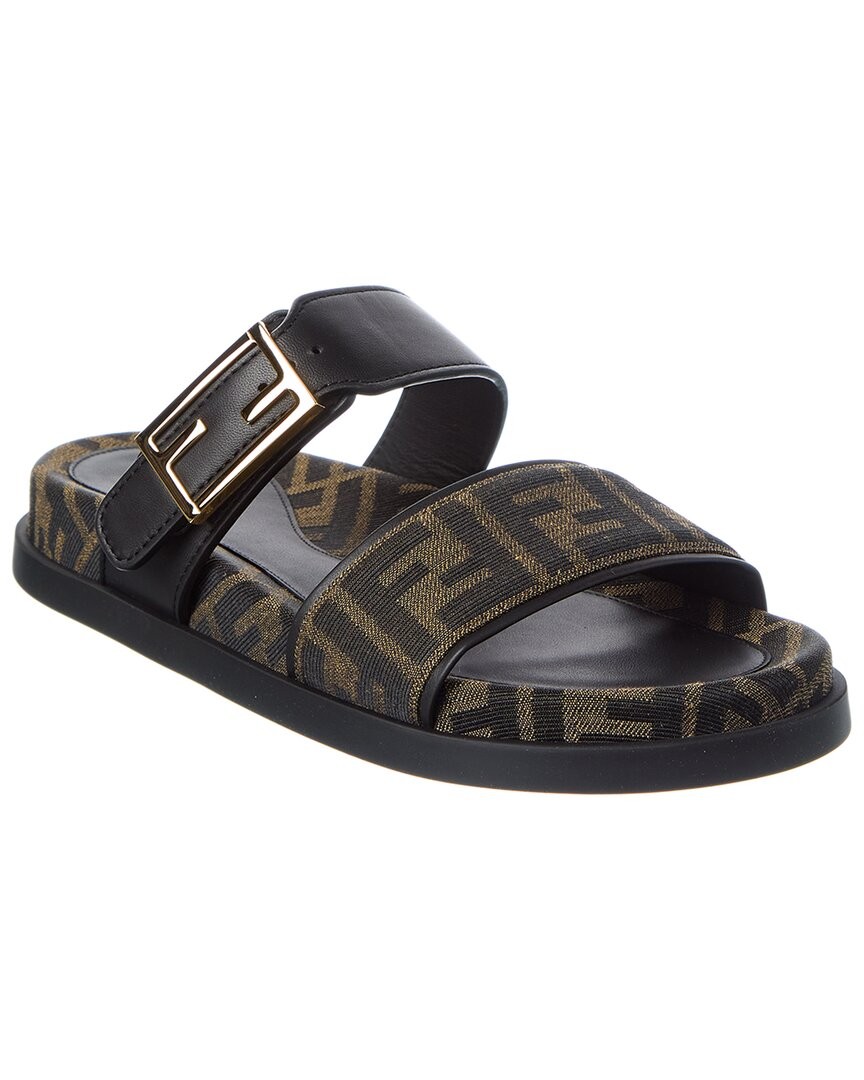 Fendi Feel Ff Jacquard - Leather Sandal Womens Brown 38 146390₽