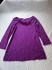 Loft Fuchsia Cotton Tunic 3/4 Length Sleeves Decorative Neck Line. Size M