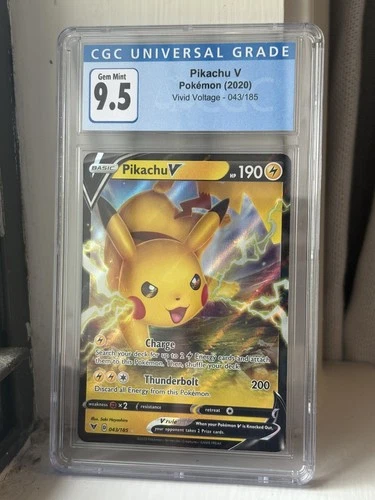 pikachu v 043/185 cgc 9.5 blue label graded pokemon tcg card