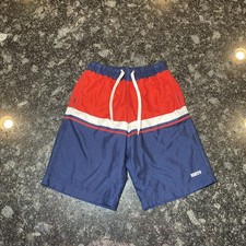 Roots Canada Swim Trunks Youth Boys Size 8 Red Blue Pockets Draw String