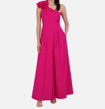 Eliza J Women's Pink Asymmetric Rosette One-Shoulder Gown Dress Size 14