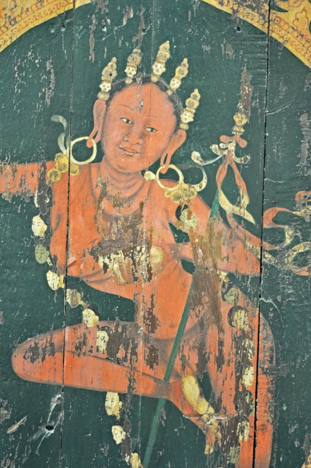 Antique Wooden Big Door Panel Fine Rustic Painting Original Old Hand Painted - Image 3 of 4