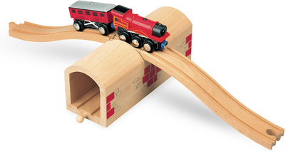 Inc. Wooden Train Track over & under Tunnel Bridge & Easy-Connect Railway, Hardw