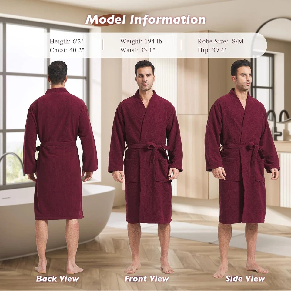 Batas de tela de felpa para hombre grandes y altas cortas para hombre bata kimono spa albornoz Foto 2 de 4