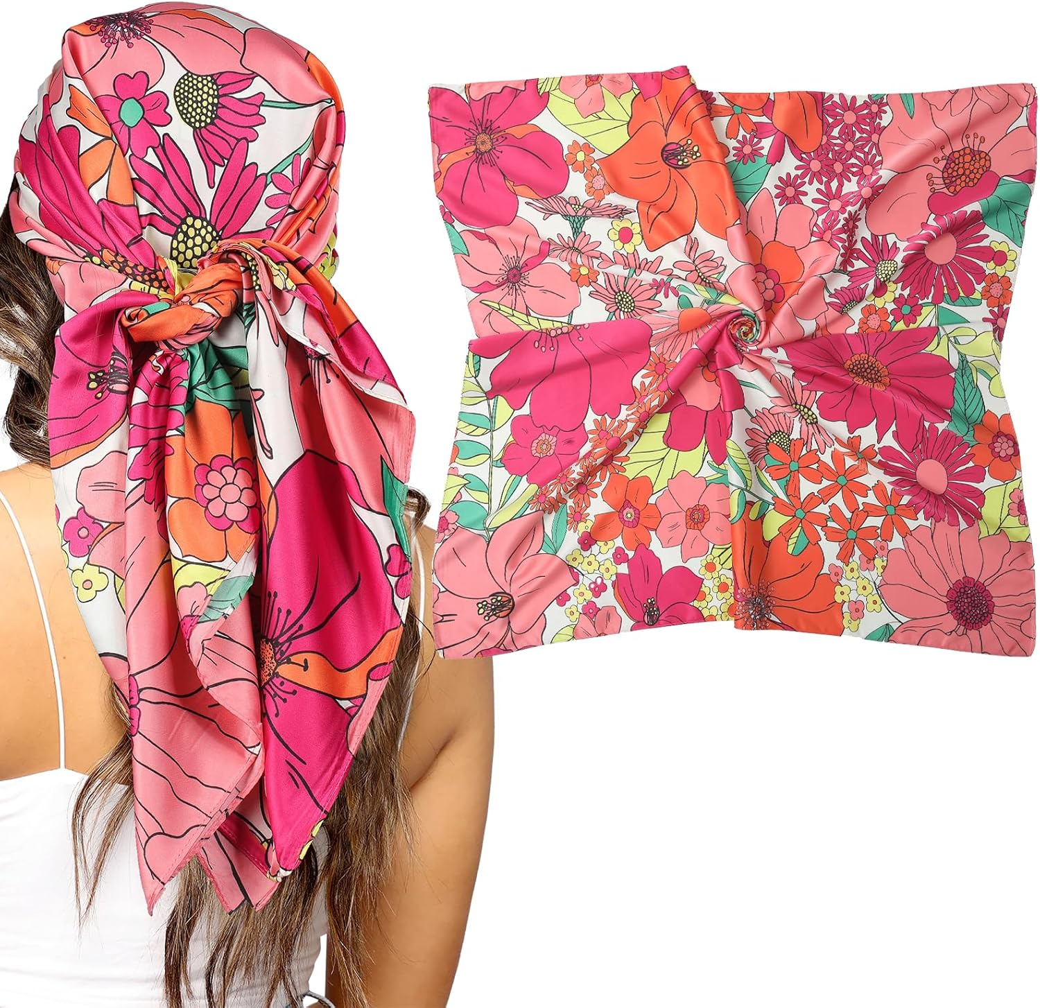35-Inch Silk Scarf for Women - Large Square Satin Hair Bandana Wrap