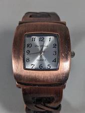 La Mode Womans Silver Tone Dial Bronze Tone Rectangle Case Bracelet Band Watch