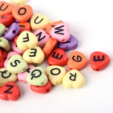 20 Letter Beads Alphabet Beads Matte Bulk Beads Wholesale 12mm Heart Assorted