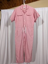 Calvin Klein Vtg 80s Indian Madras Chambray Denim Red Painter Coverall Jumpsuit