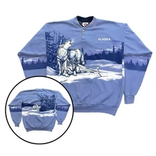 Vintage Alaska Wolves Sweatshirt 90s Arts Unlimited Sportswear Henley - Size M