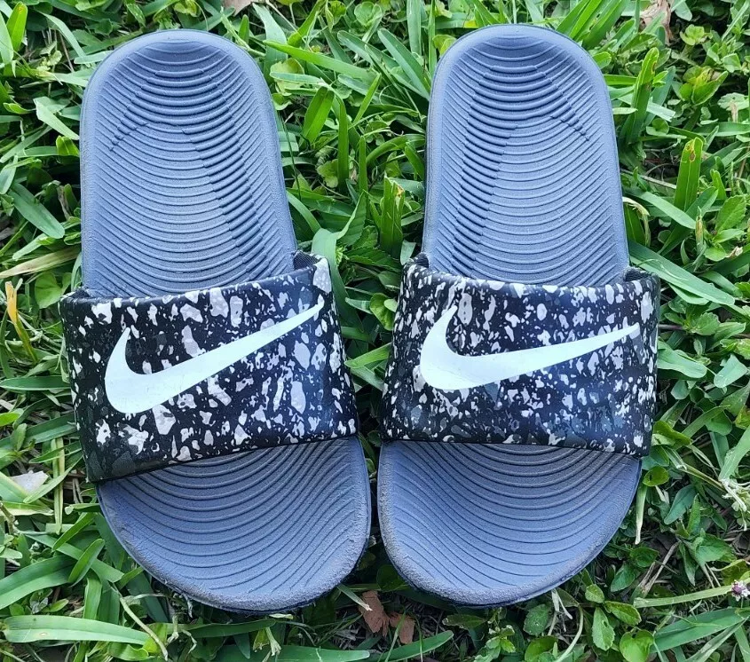 Nike Kawa Slides Sandals Print Black White Kids Size 1Y