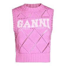 Ganni Women Cotton Short Vest Sleeveless Rope Inscribed Logo Rose Violet