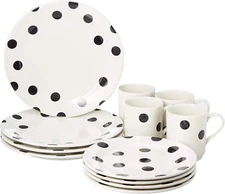 Deco Dot 12-Piece Dinnerware Set, White