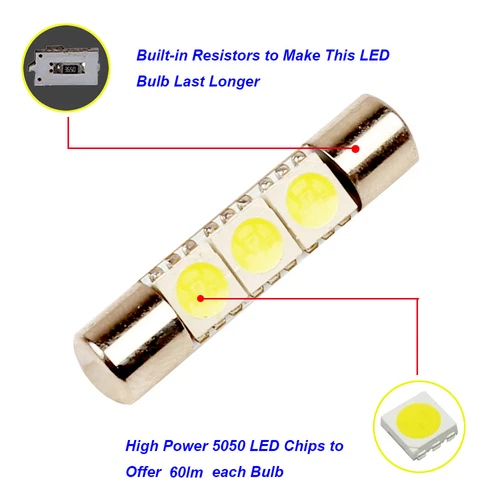 4 X White LED 6614F 6641 TS-14V1CP F30-WHP Fuse Visor Vanity Mirror Light Bulbs - Picture 2 of 6