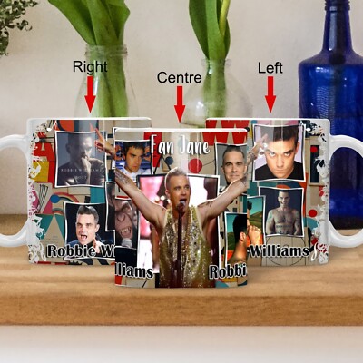 Robbie Williams personalisierte Tasse / Geschenk. Handgedruckt auf Bestellung. Einzigartiges Design