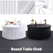 5FT Round Stretch Table Cloth Skirt Style Trestle Party Decor Tablecloth 190GSM