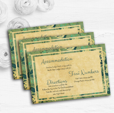Vintage blau türkis Blumen Postkartenstil Hochzeit Gast Informationskarten