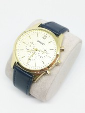 Montre Homme Luxe Tendance Cuir Bleu Marine Cadran Doré Pile Quartz Analog #14