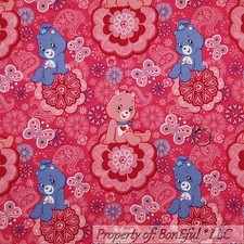 BonEful Fabric FQ Cotton Quilt Pink Purple White Flower CARE BEAR Butterfly Girl