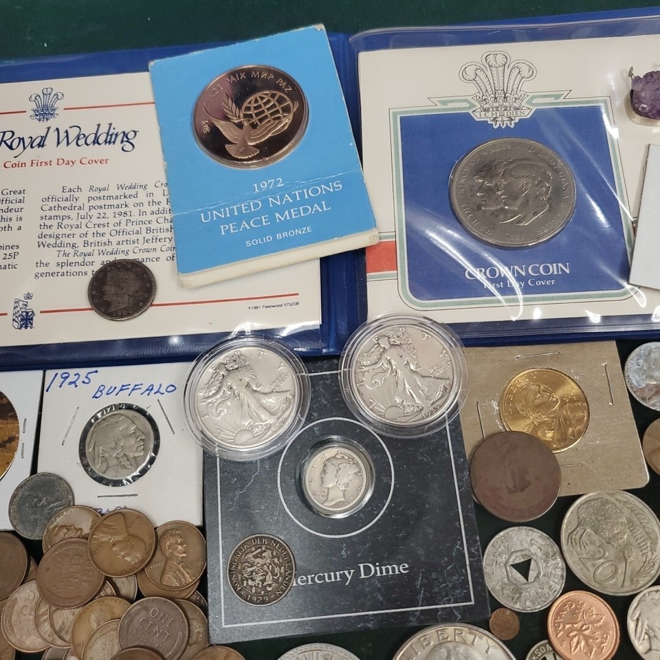 Large Junk Drawer Coin And Collectibles Lot Silver Wheat Cents World