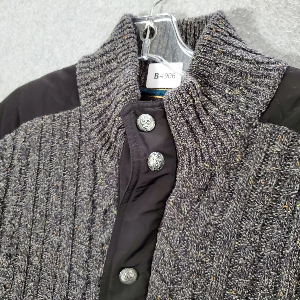 Robert Graham Men Sweater M Gray Cardigan Cable Knit Skull Buttons Wool Blend - Image 2 of 4