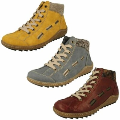 Ladies Rieker L7543 Check Cuff Detailed Ankle Boots