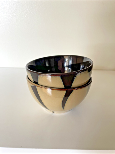 Pier 1 ZEBRA Dip Bowls 4½" Set of 2 Discontinued Pattern Handpainted Stoneware - Picture 2 of 8